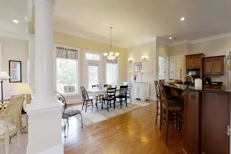The living/dining/kitchen areas are open concept