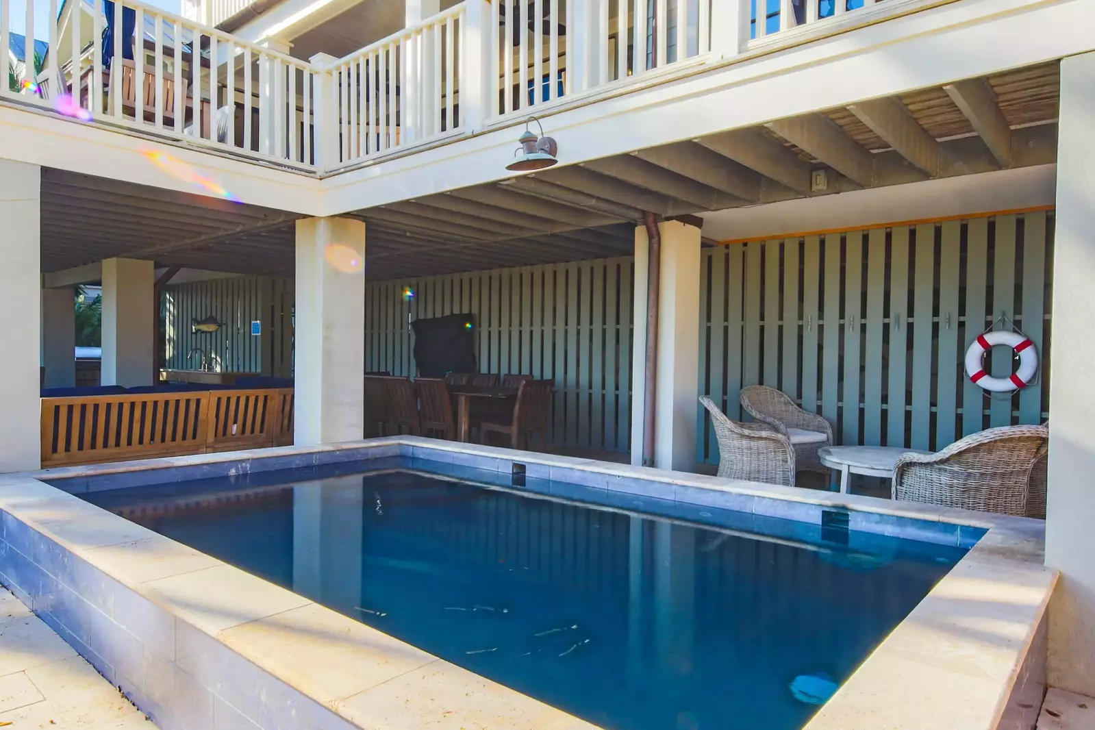 The Sea Dream private pool is located on the home's patio.