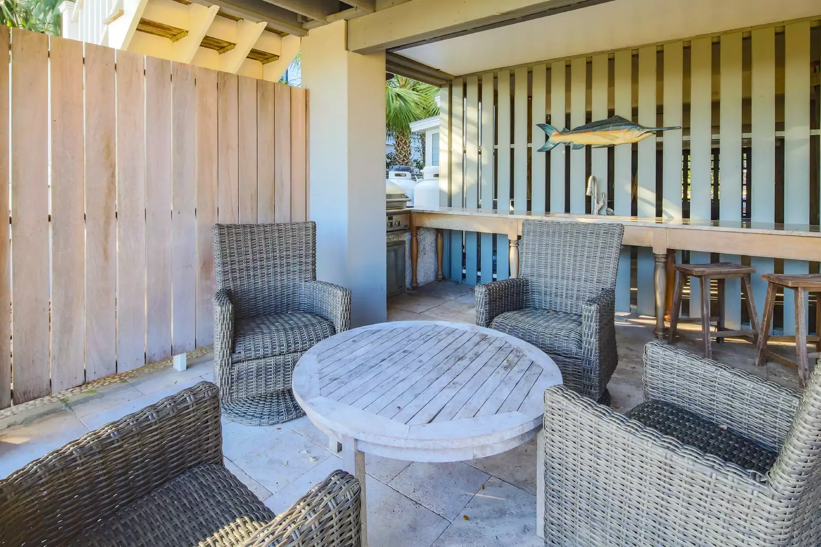 There is also a gas grill and prep area in the covered patio.