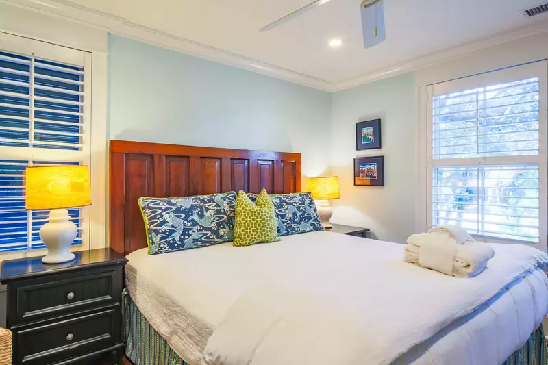 This guest suite is situated on the home's lower level.