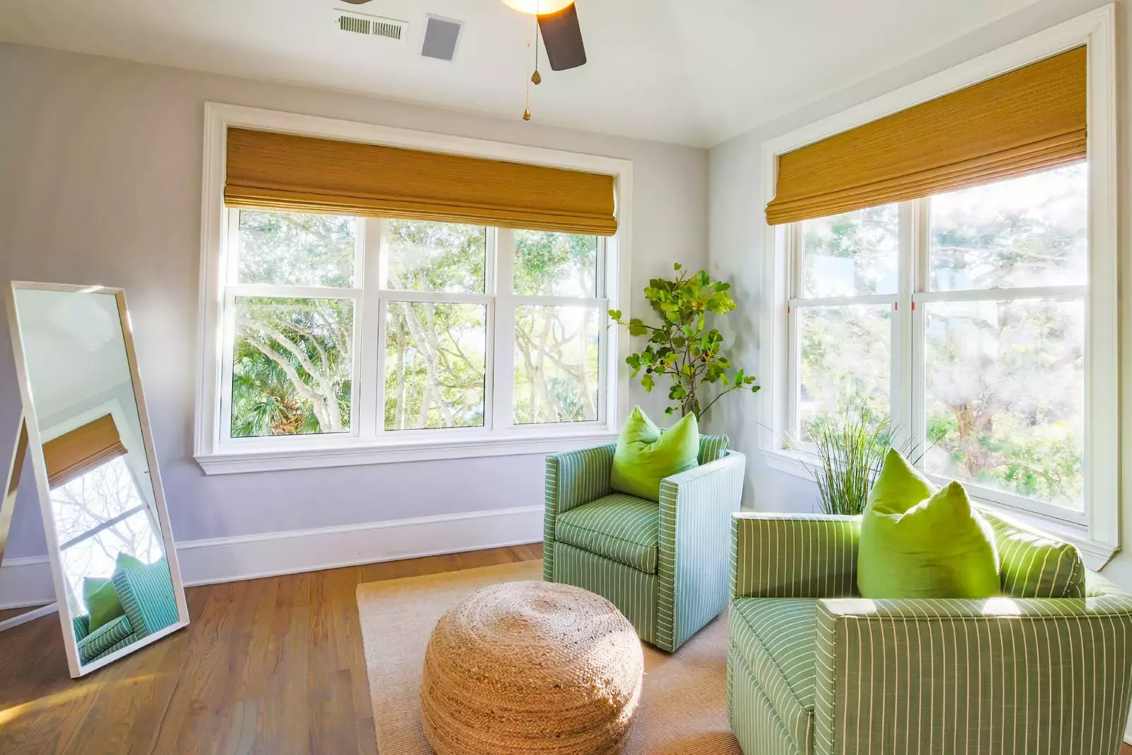 The seating area receives lovely natural light and looks out onto the front of the house.