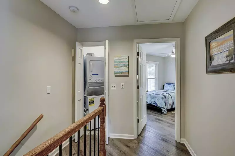 Stackable washer and dryer located on the second level