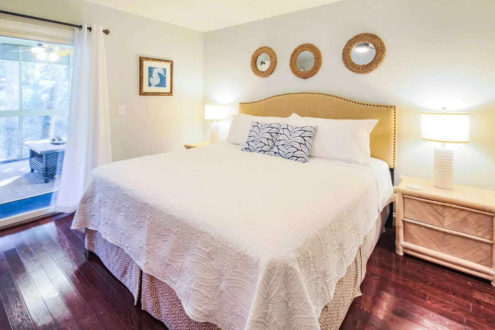 There is easy access to the serene screened porch via the primary suite and living room.