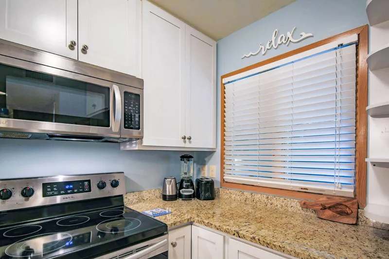 There's plenty of storage area within the kitchen for your food and personal items.