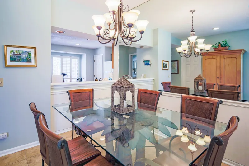 The dining table seats 6.