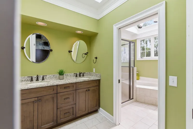 Primary en suite bath with soaking tub and walk-in shower