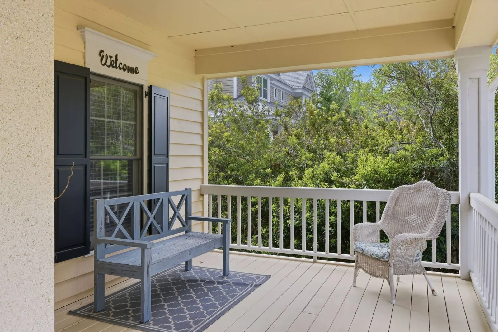 A sitting area on the front deck