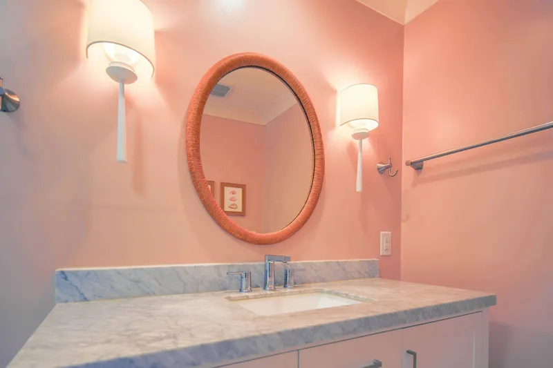 There's plenty of room to store your personal items in the bathroom.