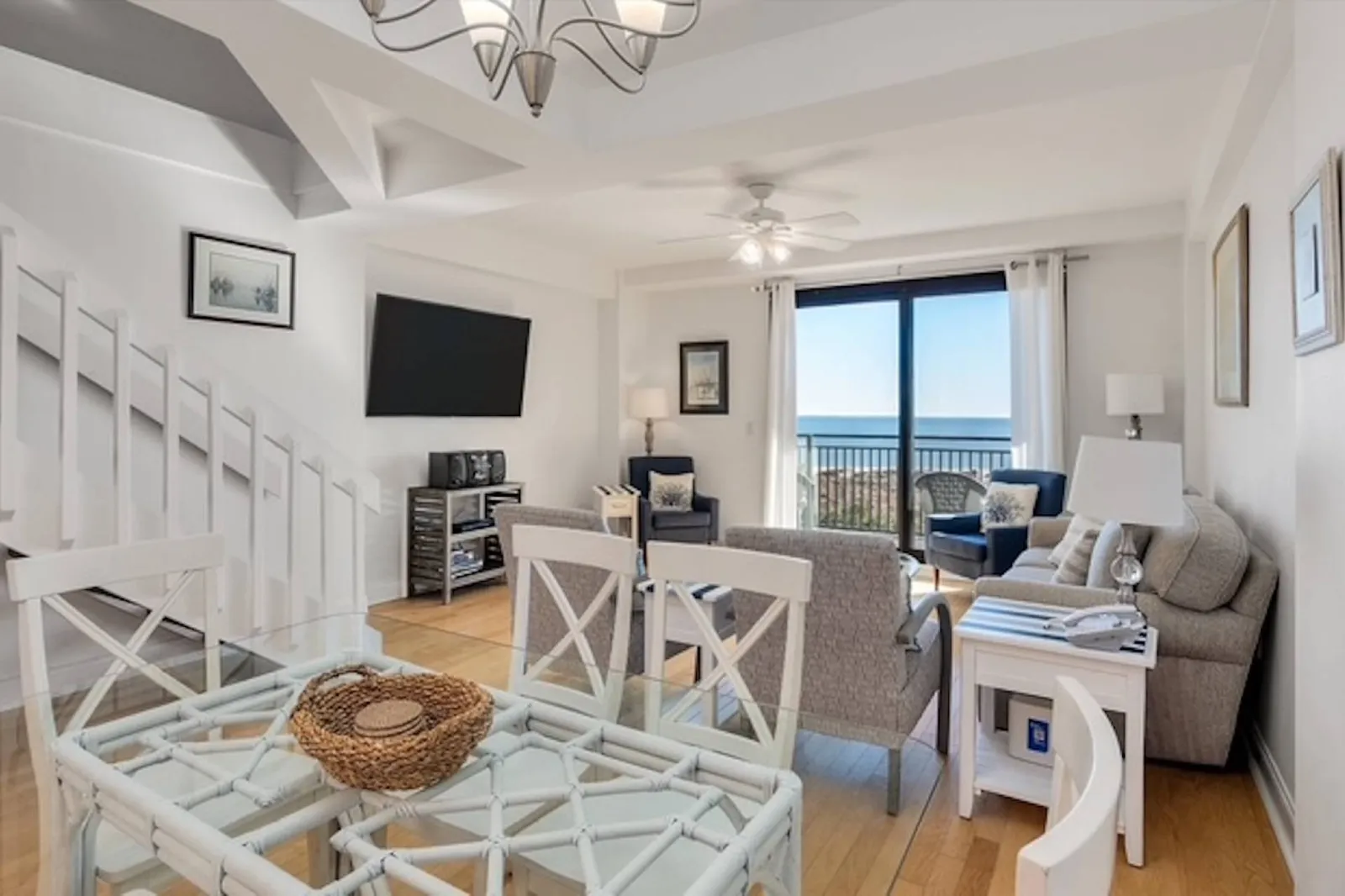 There is sliding glass door access to the private balcony in the living room.