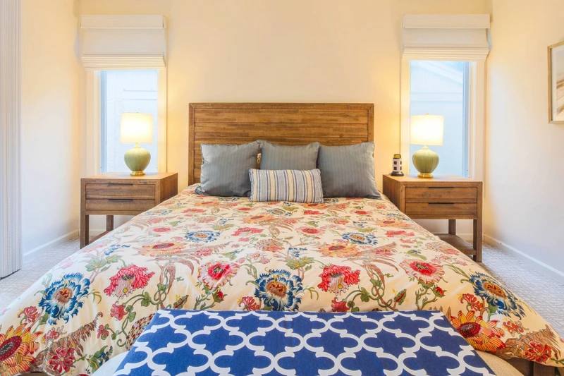 The primary suite is located on the first floor of the home.