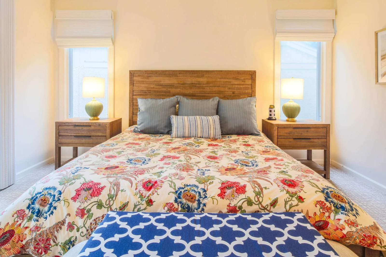 The primary suite is located on the first floor of the home.