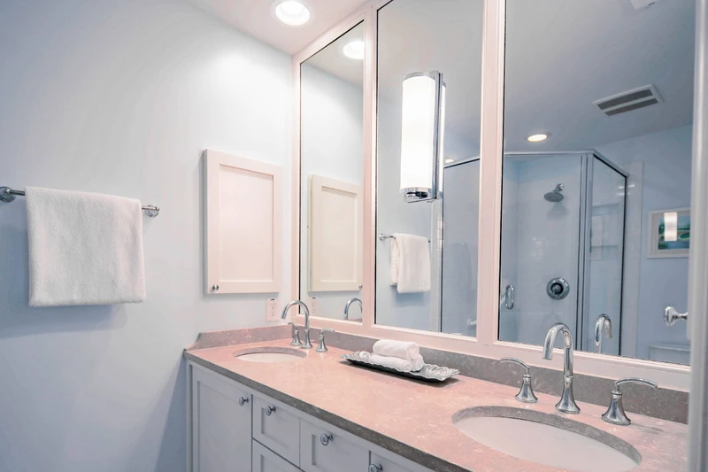 There's plenty of room to store your personal items in the en suite bathroom.