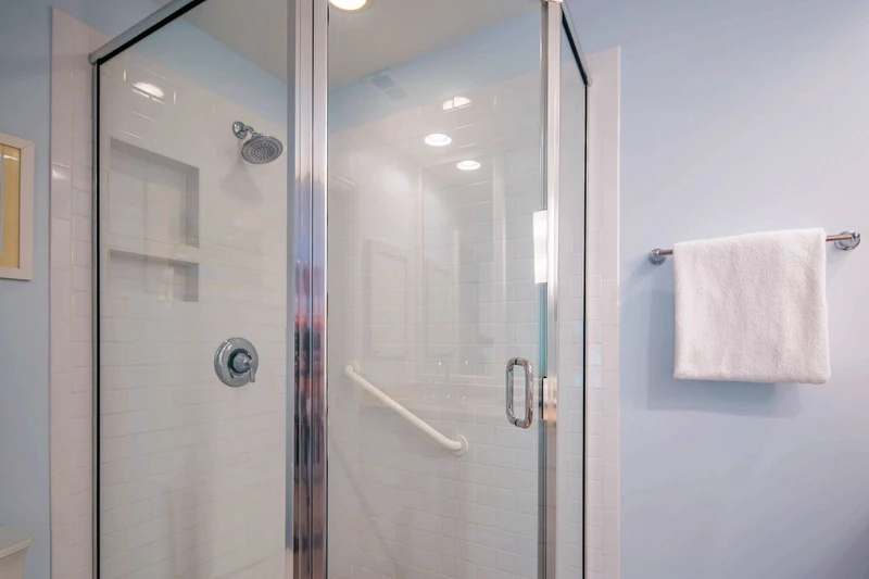 The en suite bathroom also has a walk-in shower.