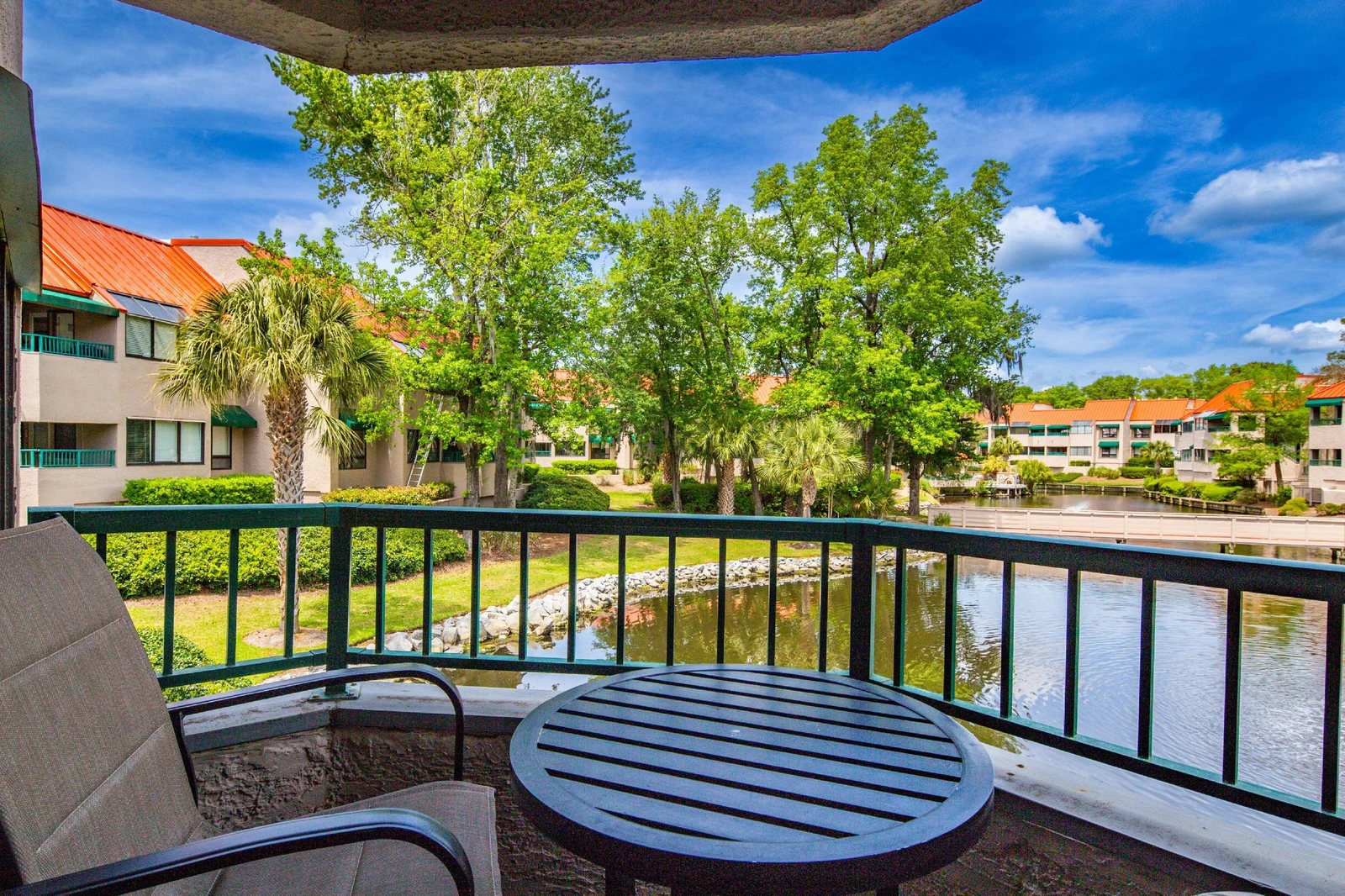 There is also a small table and chairs on the covered balcony.