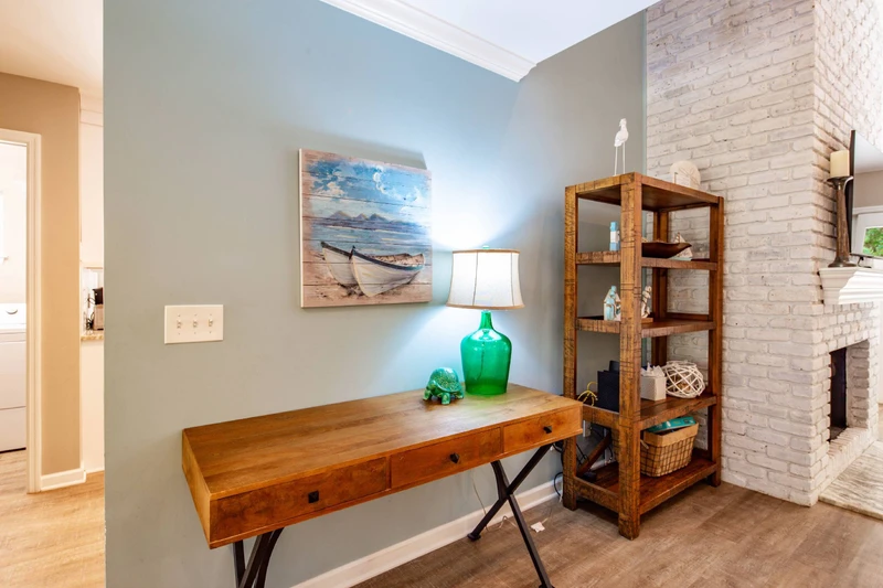 The entryway flows into the kitchen and living room.