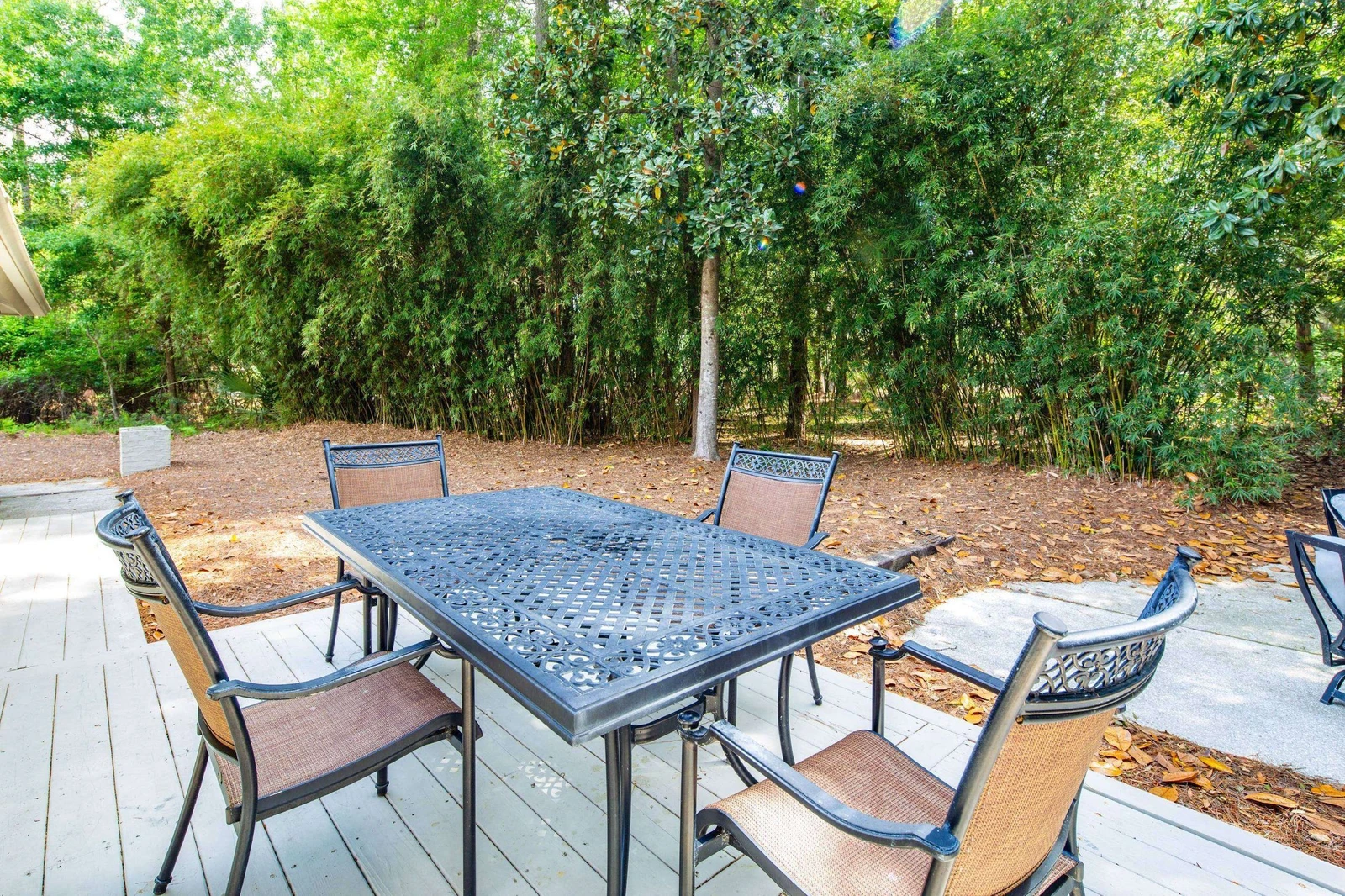 You can dine al fresco and enjoy the Sea Pines maritime forest.