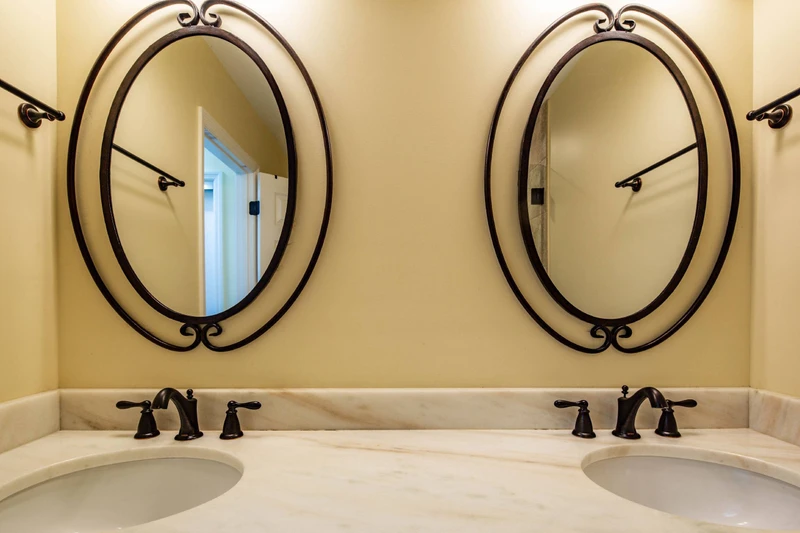 There's plenty of room to store your personal items in the primary en suite bathroom.