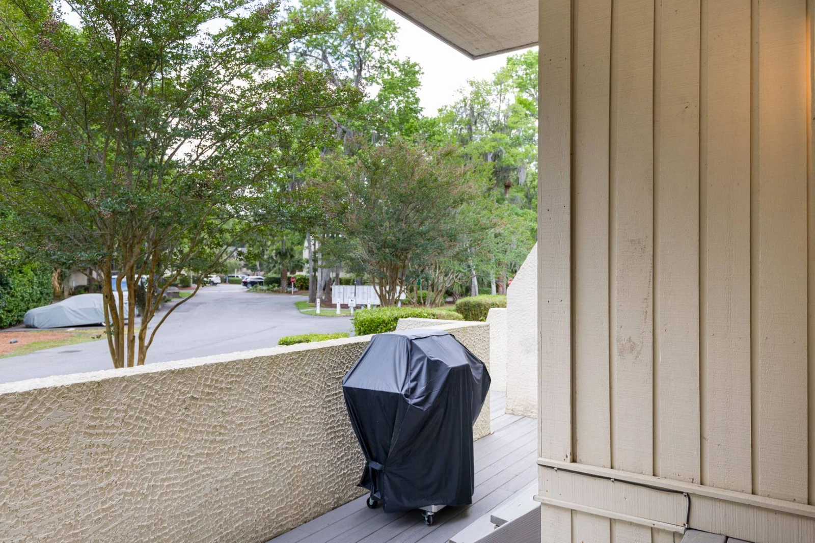 The propane grill on the front deck