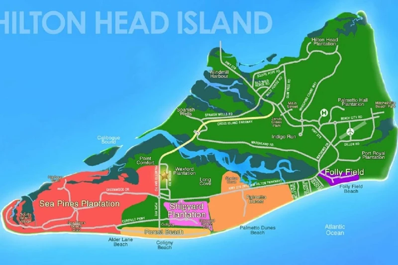 The Island Club is located in the Folly Field area