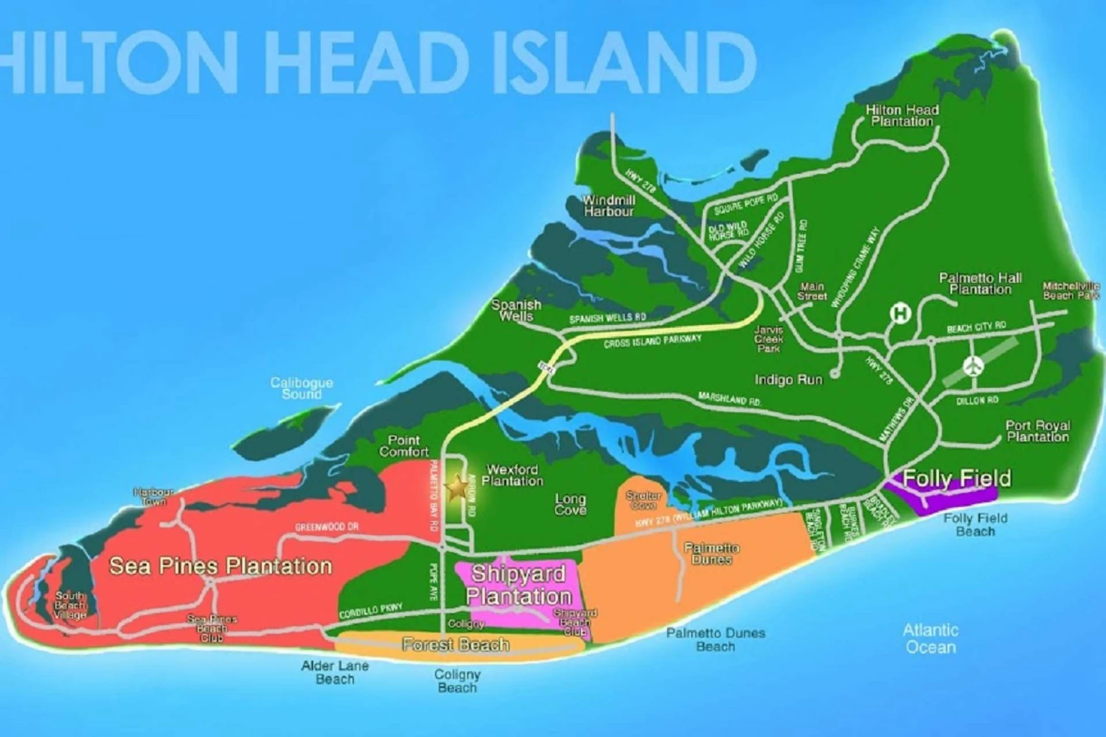 The Island Club is located in the Folly Field area