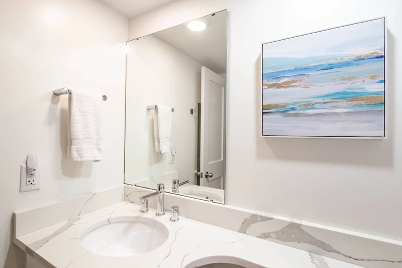 The bunk en suite bathroom featurs a spacious vanity.