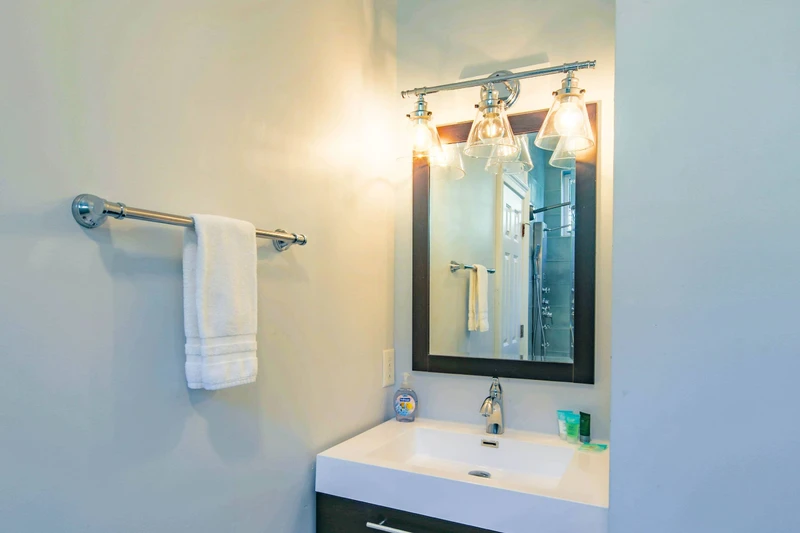 The Jack & Jill bathroom has a vanity for the Double Queen Bedroom and the Queen Bedroom.