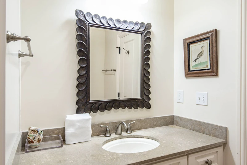 The queen en suite bathroom features this spacious vanity.